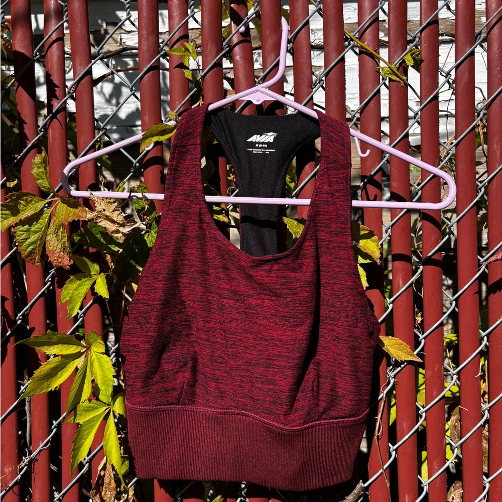 Avia Burgundy Sports Bra with Crimson Stitching
